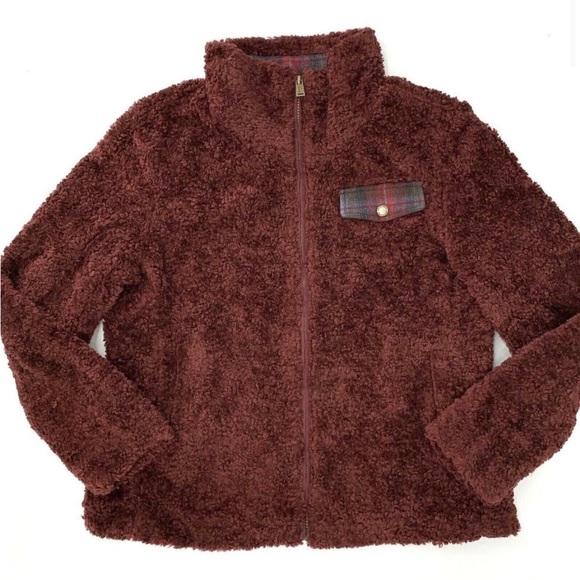Women Pendleton Sherpa teddy fleece full zip sweater jacket size large maroon 15 - Picture 3 of 6